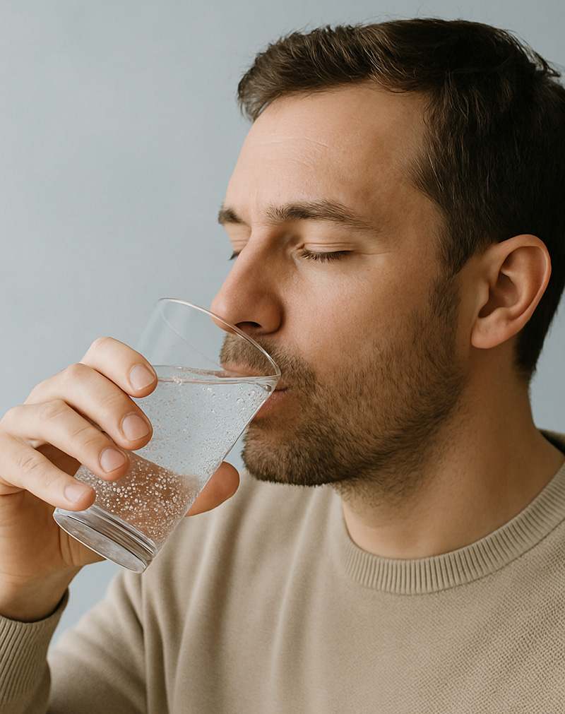 Man drinkt zelfgemaakt bruiswater